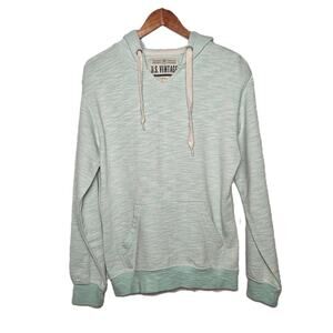 US Vintage Women's Large Pastel Green Long-sleeve Hooded Pullover Sweatshirt Top